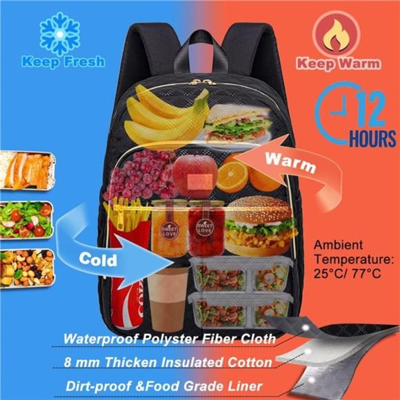 Lunch Backpack,20L Backpack Cooler Insulated, Backpack Lunch Bag W/ Side Pockets main image 4